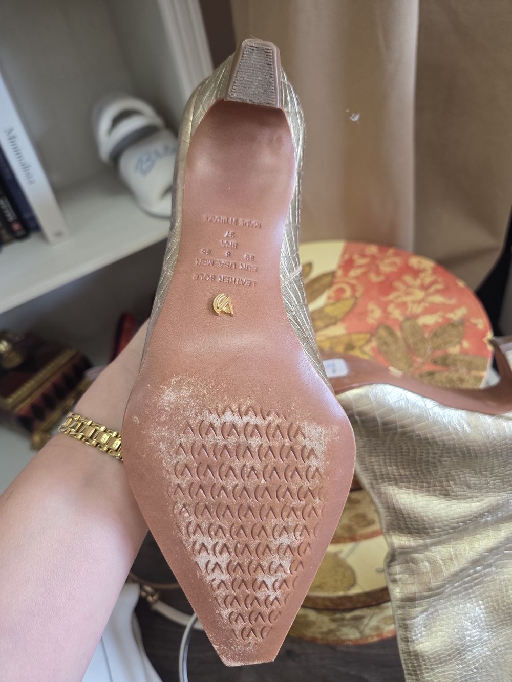 Camila Coelho Metallic Gold Knee-High Heeled Boots - Picture 3 of 6